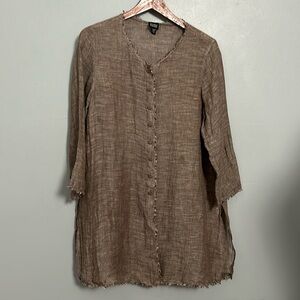 Eileen Fisher Linen Fringed Collar Long Tunic size small